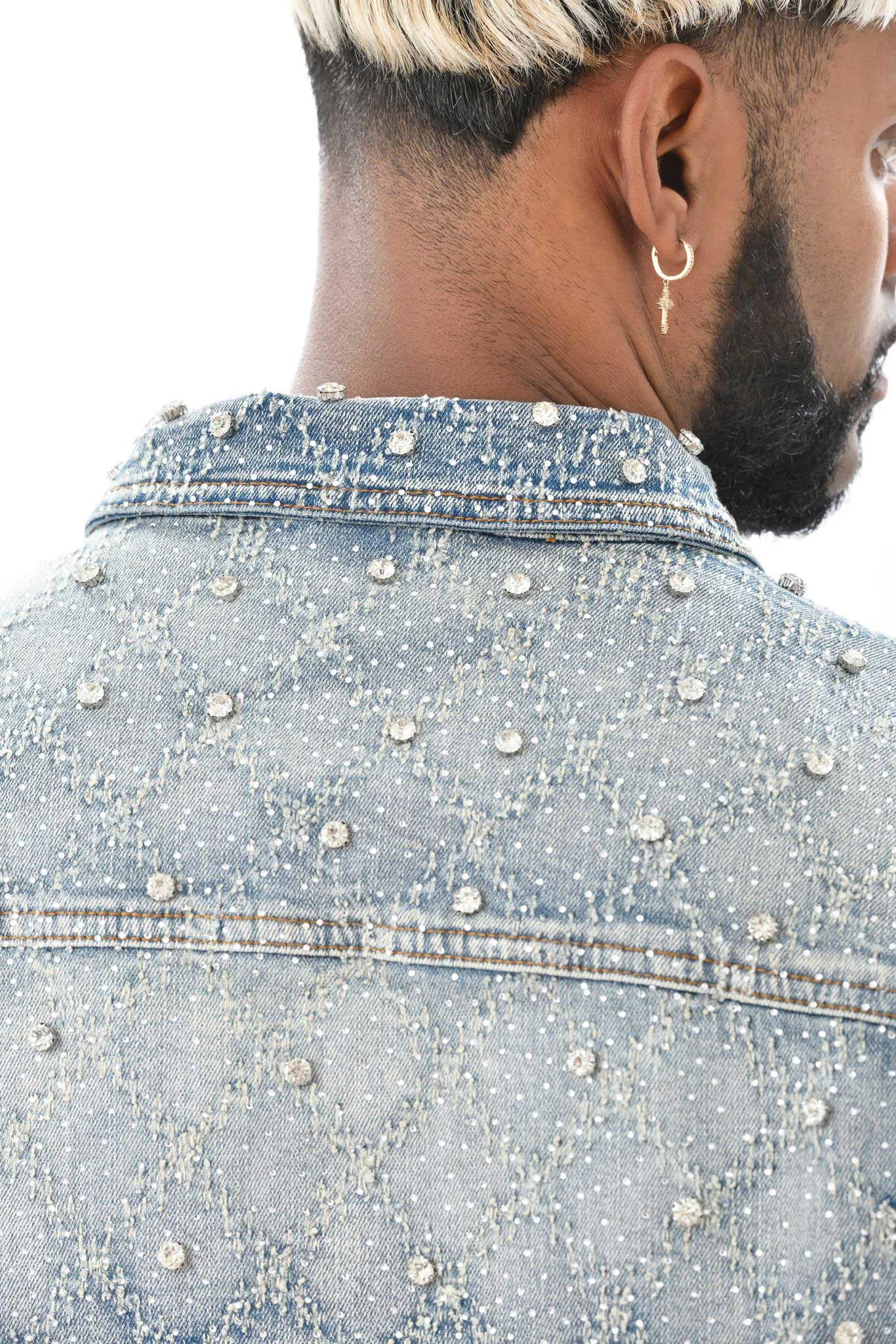 VICIOUS DENIM EMBELLISHED JEANS JACKET: