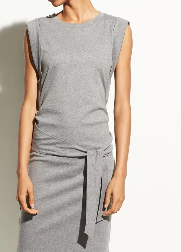 Vince - Wrap Waist Cotton Dress in Heather Grey