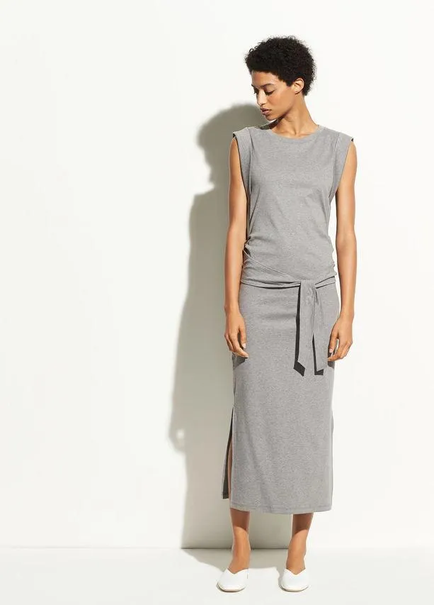 Vince - Wrap Waist Cotton Dress in Heather Grey