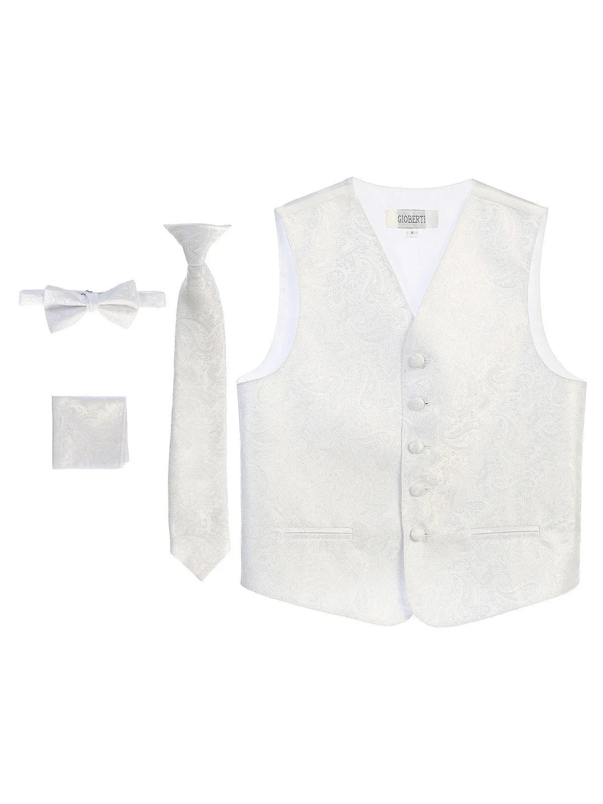 White Formal Boys Paisley Tuxedo Vest Set