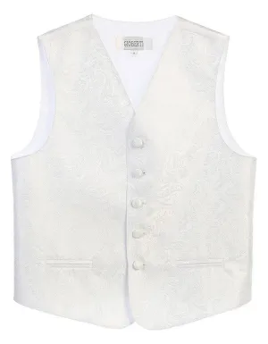 White Formal Boys Paisley Tuxedo Vest Set