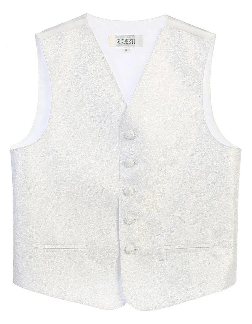 White Formal Boys Paisley Tuxedo Vest Set