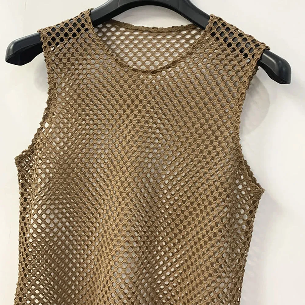 Wiaofellas  -  Mens Sexy See-Through Mesh Hollow Vest Summer New Fashion Nightclub Personalized Breathable Home Pajamas Tank Tops For Men