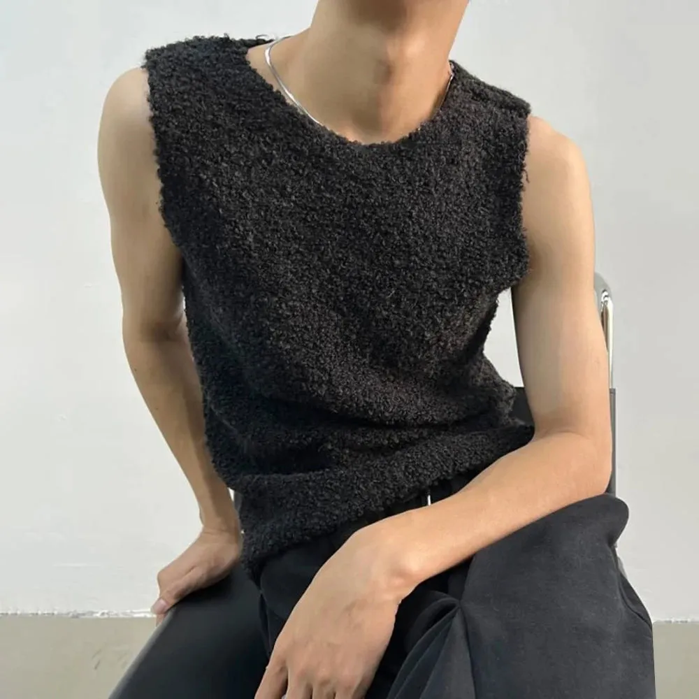 Wiaofellas  -  Mens Sexy Slim Shearling Vest New Genderless Fashion Youth Trend Versatile Comfortable Solid Color Simple Tank Top Unisex