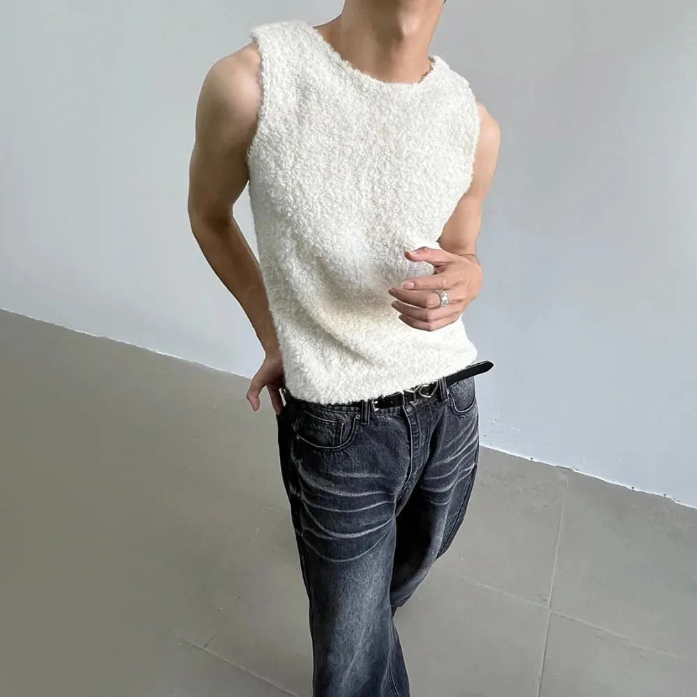 Wiaofellas  -  Mens Sexy Slim Shearling Vest New Genderless Fashion Youth Trend Versatile Comfortable Solid Color Simple Tank Top Unisex