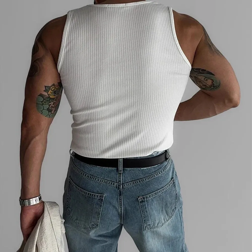 Wiaofellas  -  Mens Shaping Stretch Knit Vest Genderless New Fitness Sports Tight Breathable Sweat-Absorbent Solid Color Tank Top Unisex