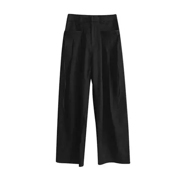 Wiaofellas Spring Summer Fashion Pleated Design Wide Leg Pants Men Lazy Loose High Waist Casual Trousers Male Solid Long Suit Pants