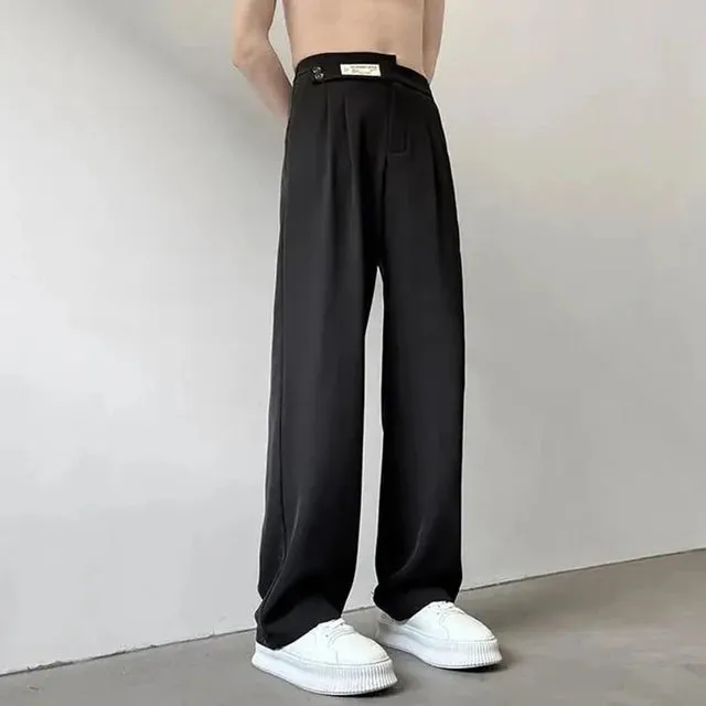 Wiaofellas Suit Pants For Men Fashionable And Elegant Loose Straight Casual Pants British Style Solid Color High-Waisted Wide-Leg Pants