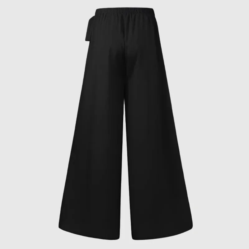 Women’s Elegant Solid Flare High Waist Pleated Wide Leg Pants