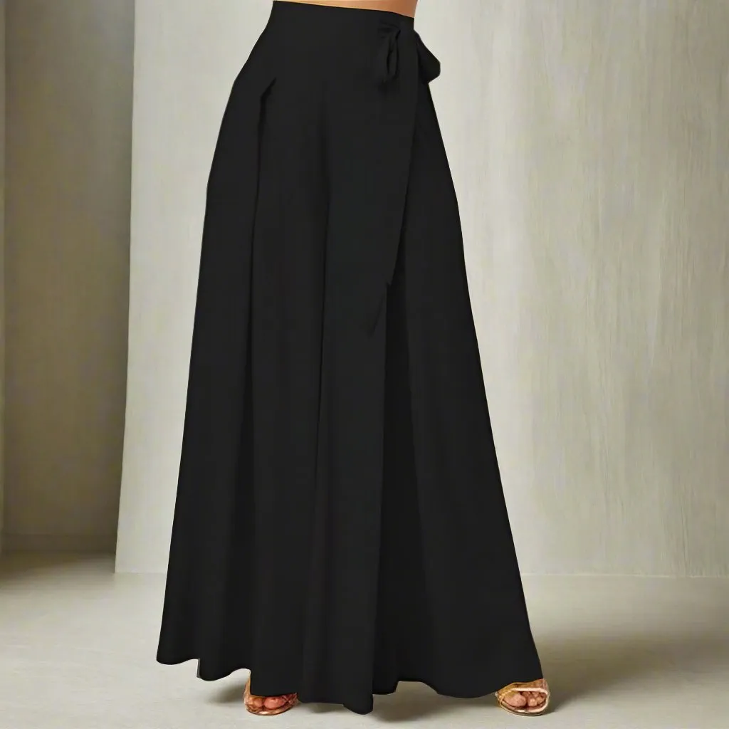 Women’s Elegant Solid Flare High Waist Pleated Wide Leg Pants