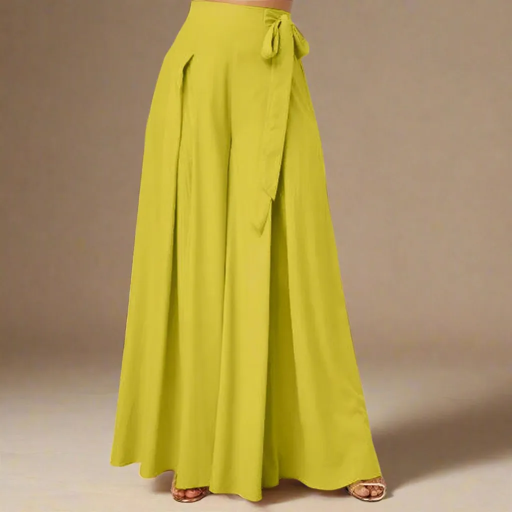 Women’s Elegant Solid Flare High Waist Pleated Wide Leg Pants