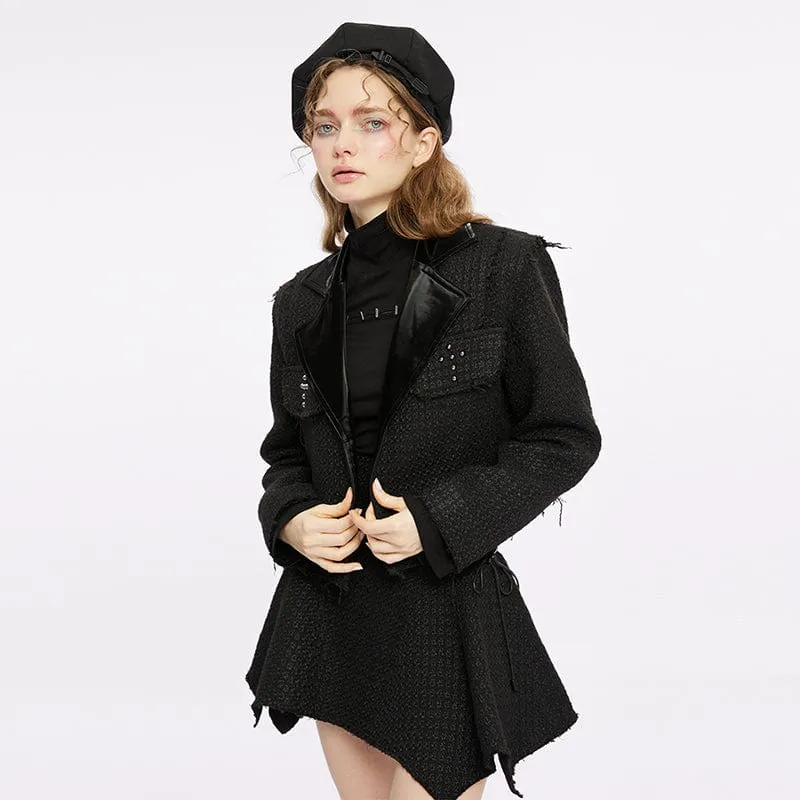 Women's Gothic Turn-down Collar Unedged Coat