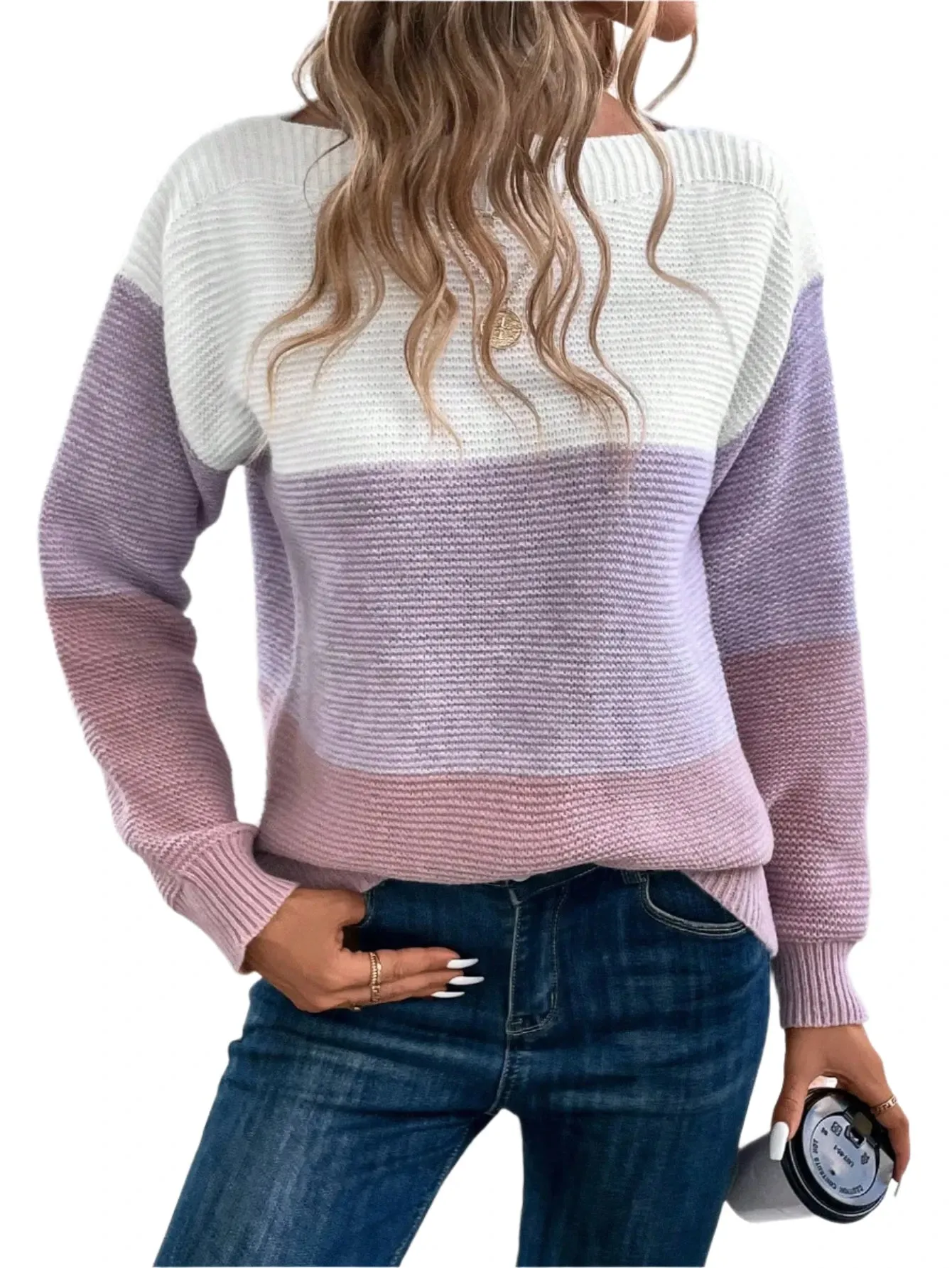 Women's Patchwork Sweater - Elegant Three-Color Knitted Jumper, Loose Fit, Thick Warm Casual Top for Autumn Winter