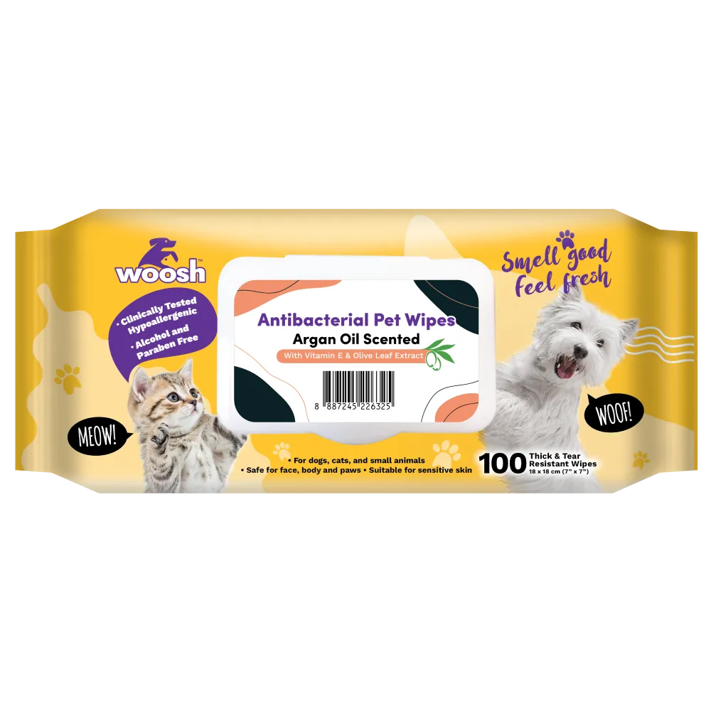 Woosh Pet Wipes Antibacterial - Argan Oil 100sheets