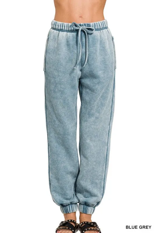 Zenana Comfort Acid Wash Fleece Sweatpants