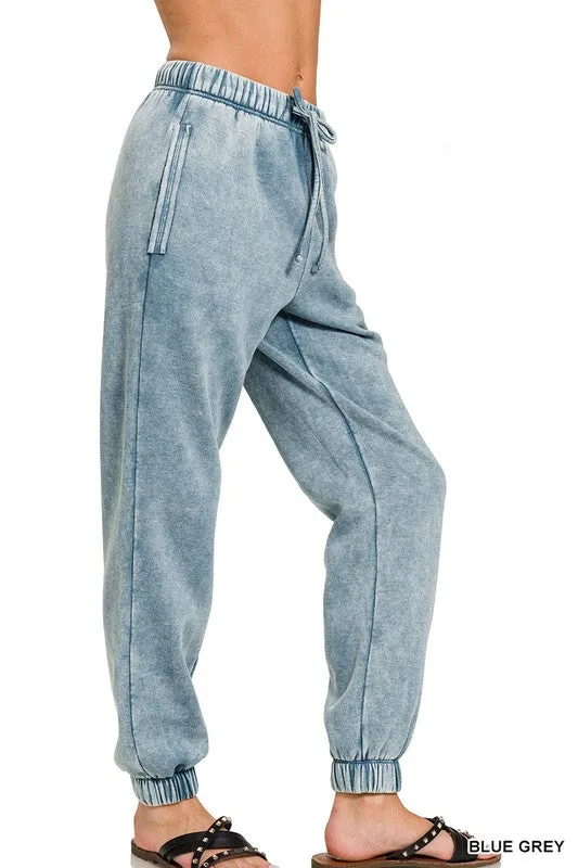 Zenana Comfort Acid Wash Fleece Sweatpants