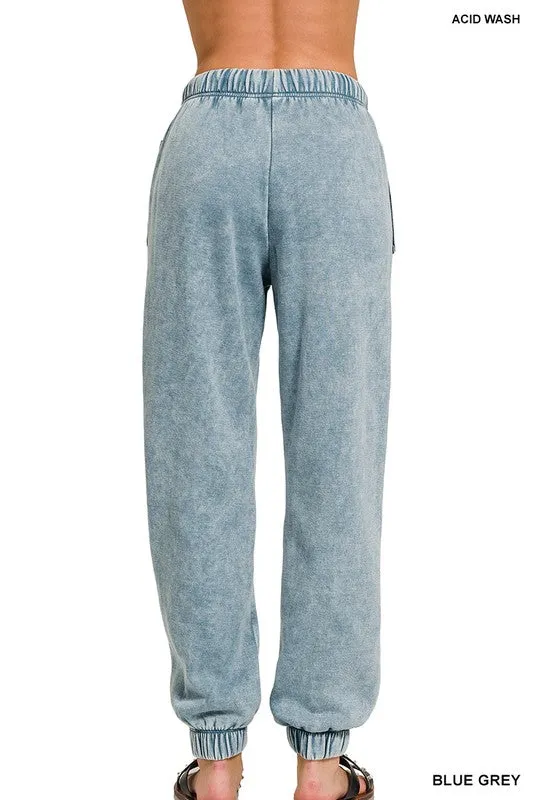 Zenana Comfort Acid Wash Fleece Sweatpants