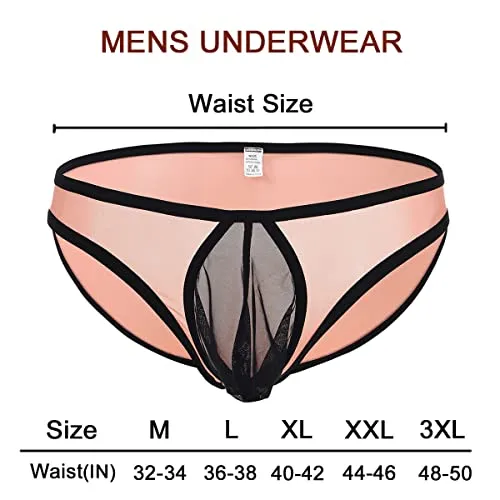 ZONBAILON Men's Underwear Sexy Low Rise Breathable Mesh Bulge Ball Pouch See Through Briefs,Orange XXL